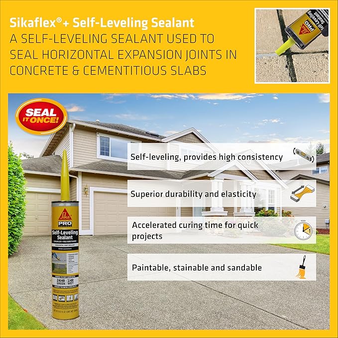 Sikaflex Self Leveling Sealant, Gray, polyurethane with an accelerated curing capacity for sealing horizontal expansion joints in concrete, 10.1 fl. oz Cartridge