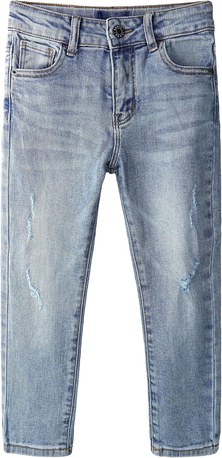 KIDSCOOL SPACE Girls Jeans,Kids Elastic Band Inside Ripped Denim Pants