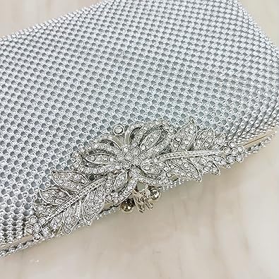 Womens Rhinestone Evening Bag with Butterfly Clasp Glitter Crystal Clutch Purse for Wedding Party