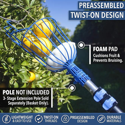 EVERSPROUT Twist-On Fruit Picker Basket, Twists onto Standard US Threaded Pole (34-inch ACME), Fruit Picker Head Basket, Fruit Harvesting Tool, Apple, Mango Picker etc. (Head Only, Pole Not Included)