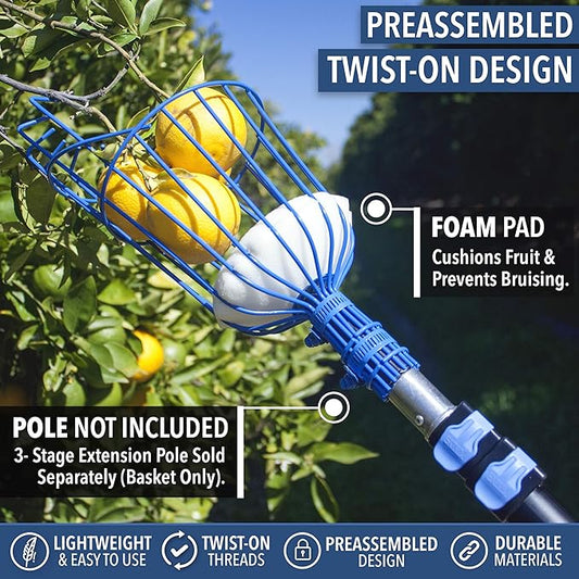 EVERSPROUT Twist-On Fruit Picker Basket, Twists onto Standard US Threaded Pole (34-inch ACME), Fruit Picker Head Basket, Fruit Harvesting Tool, Apple, Mango Picker etc. (Head Only, Pole Not Included)