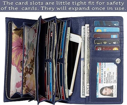 Mou Meraki Women RFID Blocking Genuine Leather Bifold Wallet-Clutch For Women-Shield Against Identity Theft