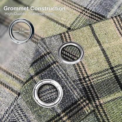 always4u Woolen Look Plaid Curtains Modern Window Panels Green Check Tartan Curtains for Living Room Bedroom 2 Panels Green 45  84 Inches
