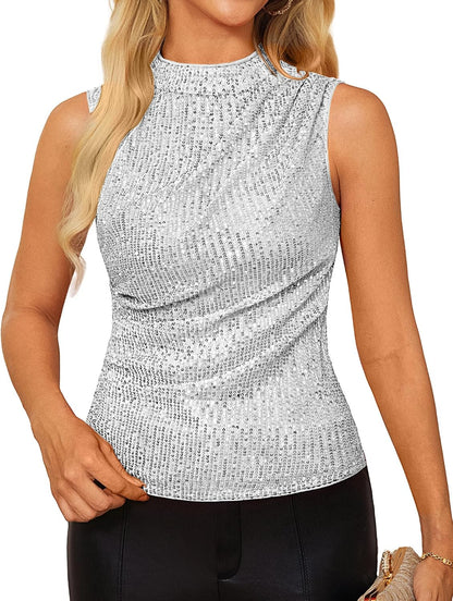 GRACE KARIN Sequin Tank Tops for Women, Sparkly Party Shirts Glitter, Sleeveless Cami Crop Vest, Shimmer Club Top .