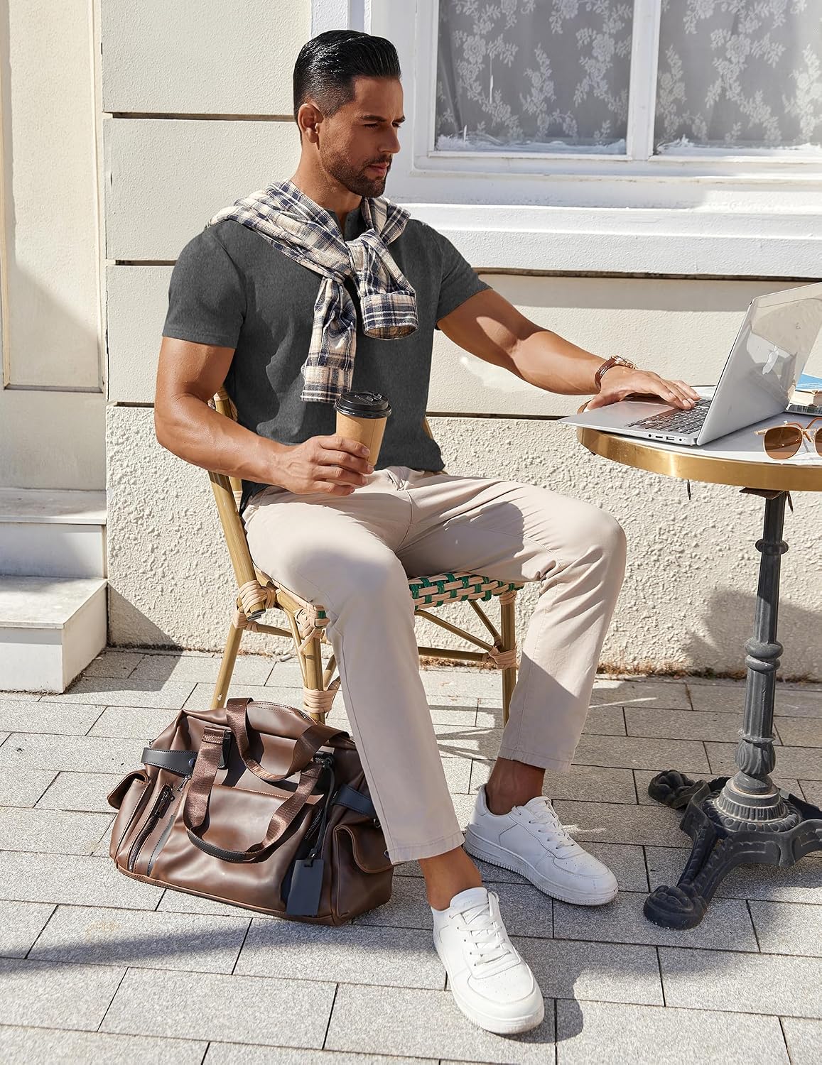 COOFANDY Mens Cotton Henley T-Shirts Short Sleeve Button Casual Basic Tees Work Shirts with Split Side