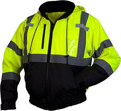 Pyramex RJ31 Series Waterproof Class 3 Fleece Bomber Safety Jacket, Lime, Large