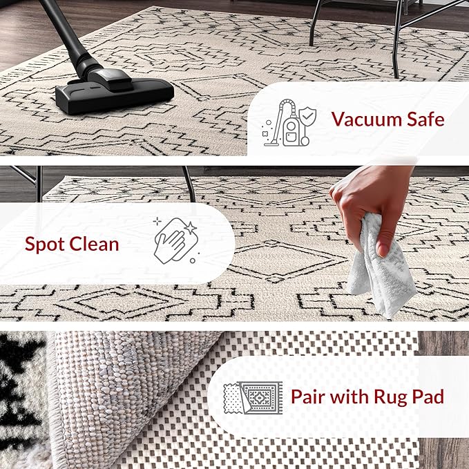 nuLOOM 5' x 8' Indoor Performance Area Rug, Stain-Resistnat, Pet and Kid Friendly, Durable, High-Traffic, Noa ivory and black