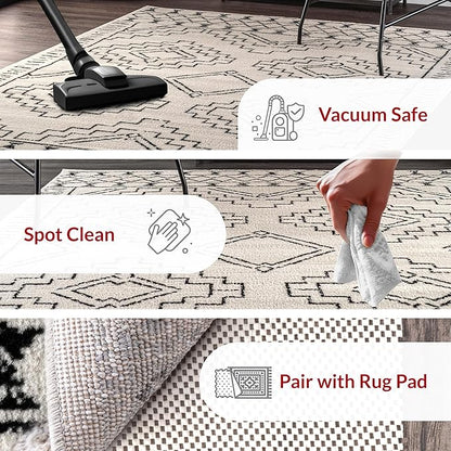 nuLOOM 5' x 8' Indoor Performance Area Rug, Stain-Resistnat, Pet and Kid Friendly, Durable, High-Traffic, Noa ivory and black