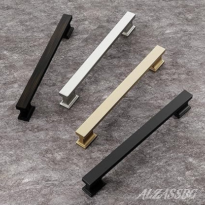 Alzassbg 5 Pack Matt Gold Cabinet Pulls, 7 Inch(177.8mm) Hole Centers Kitchen Cabinet Handles for Cabinets and Drawers AL3061MGP