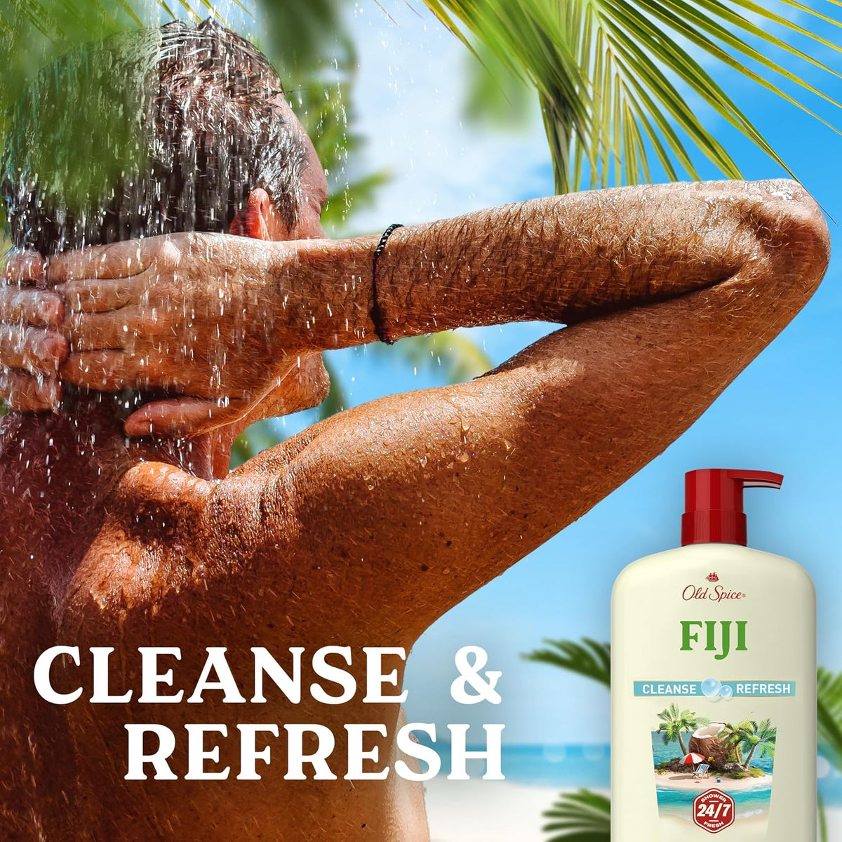 This Old Spice body wash with Fiji palm tree and coconut scent leaves you feeling refreshed and invigorated, like a tropical paradise. It's a popular product!