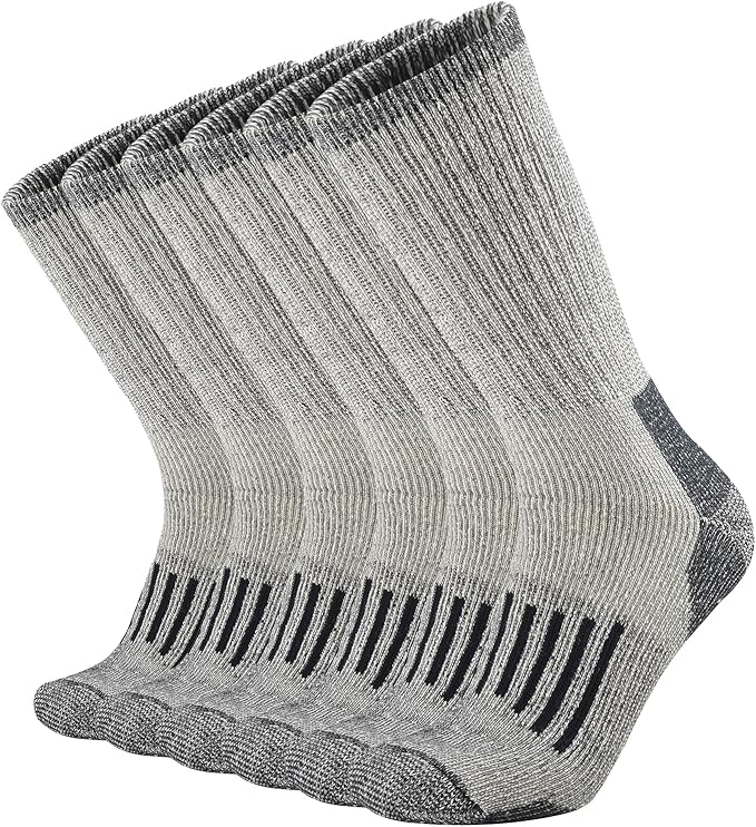 SOX TOWN Men's Merino Wool Cushion Crew Socks Moisture Wicking Control for Outdoor Hiking Work Boot Thermal Warm All Seasons