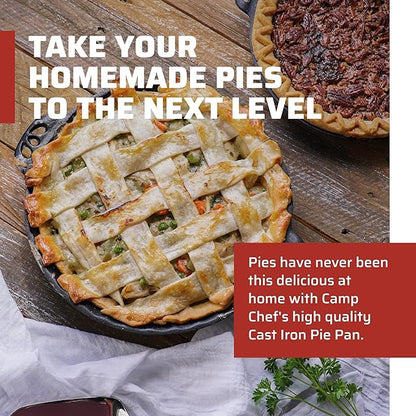 Camp Chef Cast Iron Pie Pan - True-Seasoned Cast Iron Pie Dish for Cooking  Camping Accessories - 10"