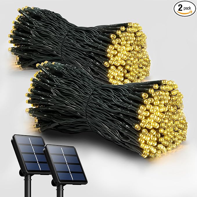 2 Pack Solar String Lights for Outside, 72FT 200 LED Solar Christmas Lights Outdoor with 8 Lighting Modes, IP65 Waterproof Solar String Lights Outdoor for Garden Party Tree Decor,Warm White