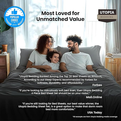 Utopia Bedding - Brushed Microfiber Sheet Set, Shrink Resistant and Fade-Resistant, Easy Care, 3 Pieces, Individual Size, Gray Color
