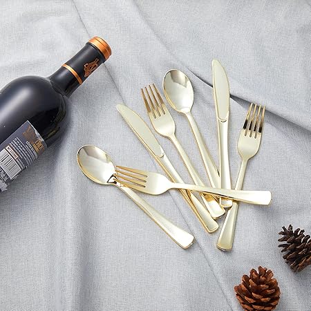 N9R 72 Pack Gold plastic Knives, Solid, Durable and Heavy Duty Plastic Knives, Perfect Utensils for Parties, Weddings and other Formal Events