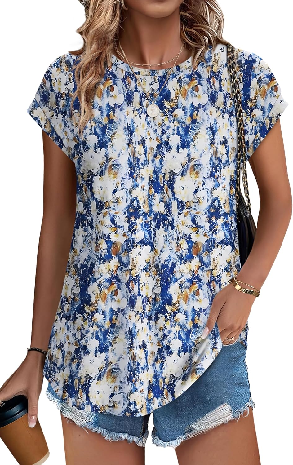 XIEERDUO Women's Cap Sleeve Dressy Casual Blouse with Curved Hem