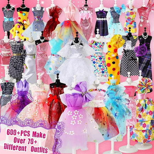 OCHIDO 600Pcs Fashion Designer Kits for Girls 6 7 8 9 10 11 12 Years Old,DIY Arts  Crafts Set with 4 Mannequins,Sewing Kit for Kids for Birthday Christmas Gift for Ages Girls 6-8, 8-12