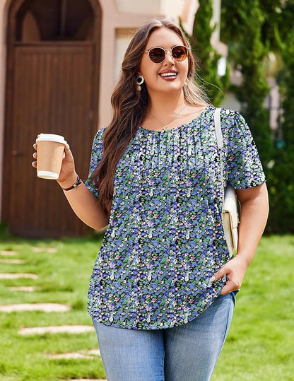 IN'VOLAND Womens Plus Size Tops Tunic Short Sleeve Crew Neck Shirts Casual Summer Blouse 1X-5X