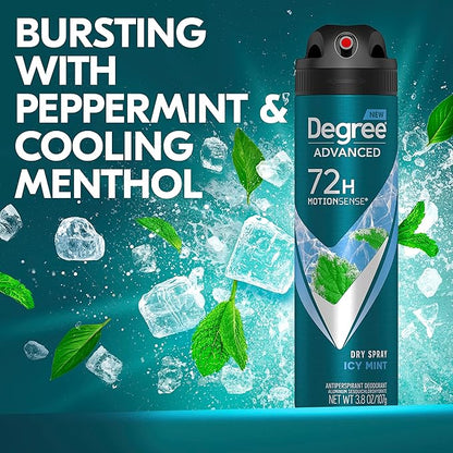 Degree Men Advanced Antiperspirant Deodorant Dry Spray Icy Mint 3 Count 72-Hour Sweat and Odor Protection Deodorant For Men With MotionSense Technology 3.8 oz