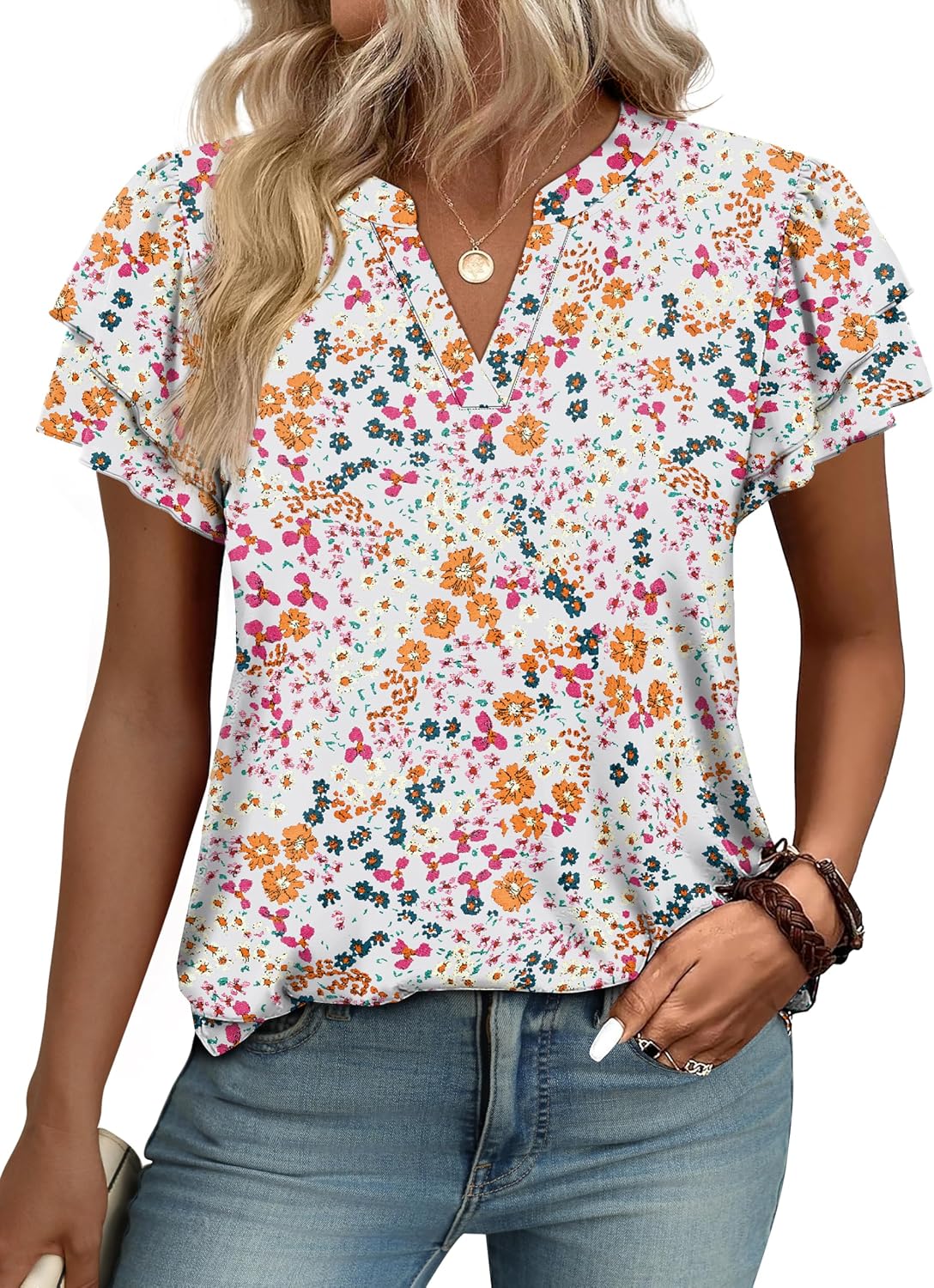 Womens Blouses Dressy Casual Flutter Sleeve V Neck Tops Business Casual Outfits