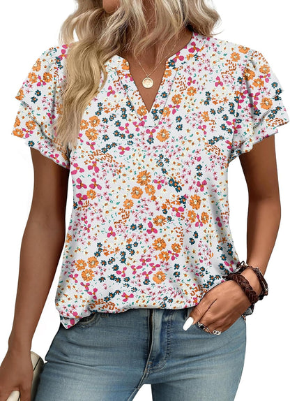 Womens Blouses Dressy Casual Flutter Sleeve V Neck Tops Business Casual Outfits