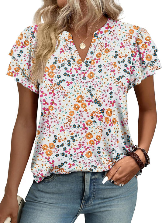 Womens Blouses Dressy Casual Flutter Sleeve V Neck Tops Business Casual Outfits