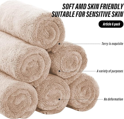 MOONQUEEN 6 Pack Premium Hand Towels - Quick Drying - Microfiber Coral Velvet Highly Absorbent Towels - Multipurpose Use as Hotel, Bathroom, Shower, Spa, Hand Towel 16 x 28 inches (Brown)