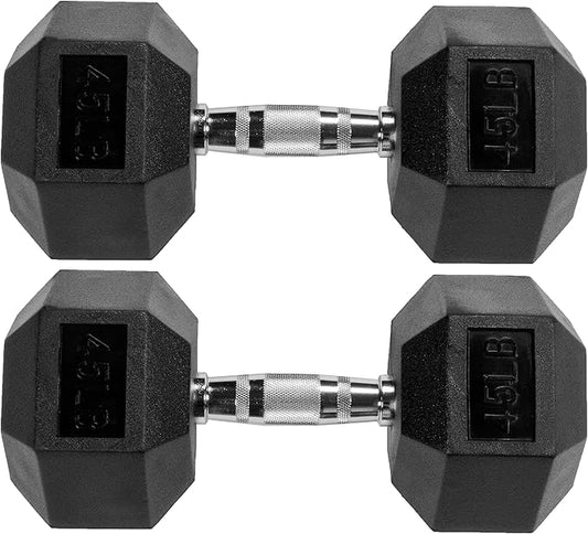 Rubber Encased Hex Dumbbell, Multiple Sizes