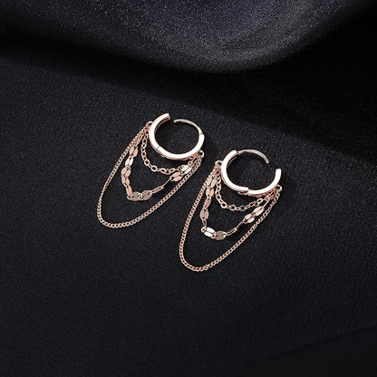Reffeer Solid 925 Sterling Silver Chain Drop Earrings Hoop for Women Teens Hoop Earrings Tassel Chain Huggie Dangle Earrings