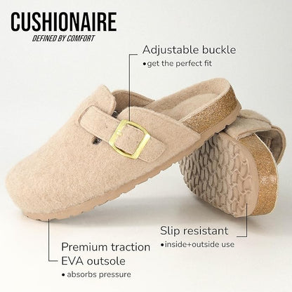 CUSHIONAIRE Hana Slip-On Buckle Clog with Cork Footbed Memory Foam, Wide Widths Available