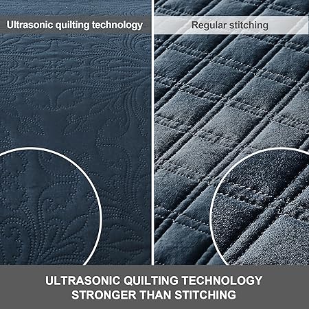 Hansleep Navy Quilt Queen Size - Baroque Ultrasonic All Season Bedspread Queen, Soft Lightweight Coverlet Bedding Set, 3 Pieces (1 Quilt, 2 Pillow Shams)