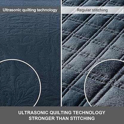 Hansleep Navy Quilt Queen Size - Baroque Ultrasonic All Season Bedspread Queen, Soft Lightweight Coverlet Bedding Set, 3 Pieces (1 Quilt, 2 Pillow Shams)