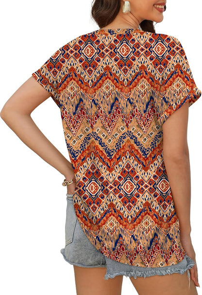 XIEERDUO Womens Summer Tops Short Sleeve Shirts Casual V Neck T Shirt Loose Fit Comfy