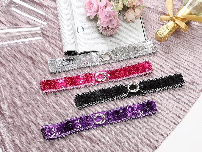 Allegra K Womens Plus Size Stretchy Skinny Waist Belts Shiny Sequins Decor Elastic Belts for Dresses