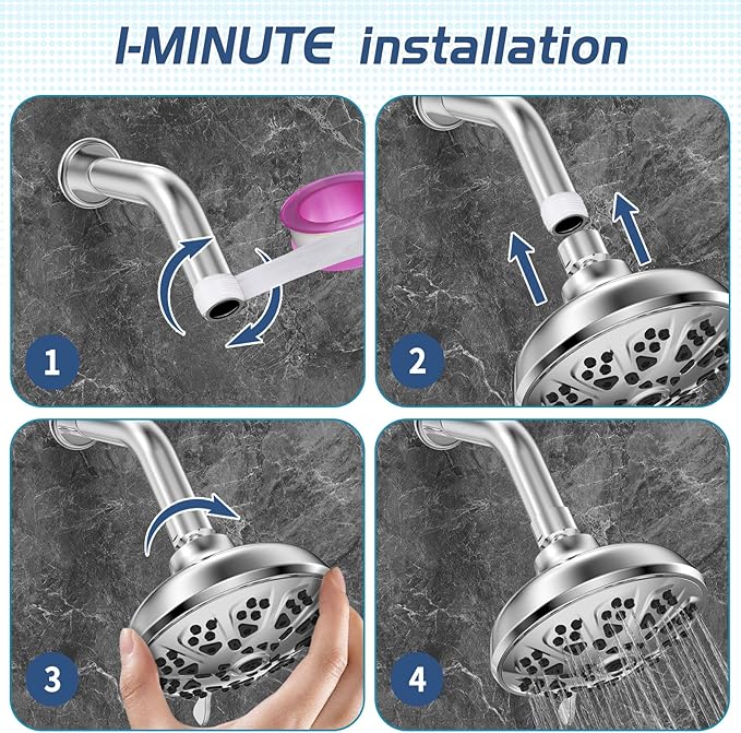 10-Mode High Pressure Shower Head Fixed Showerhead, Anti-Clogging Silicone Nozzles-Premium Quality Luxury Design(Luxury Polished Chrome) - 1-Min Install Easy Clean Adjustable Angles