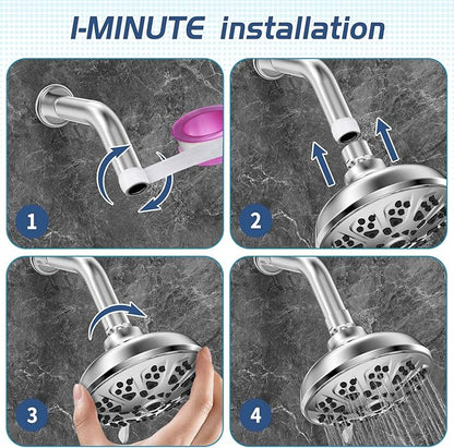 10-Mode High Pressure Shower Head Fixed Showerhead, Anti-Clogging Silicone Nozzles-Premium Quality Luxury Design(Luxury Polished Chrome) - 1-Min Install Easy Clean Adjustable Angles
