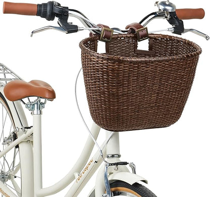 Retrospec Cane Woven Oval Dreamcatcher Basket with Authentic Leather Straps & Brass Buckles