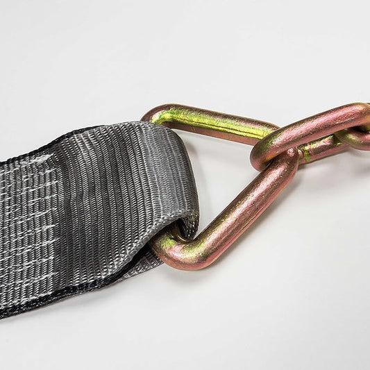 US Cargo Control Blackline Ratchet Strap with Chain Extension, 4 Inch Wide X 3.75 Foot Long, 30 Inch Grade 70 Chain Extension, Strong and Durable