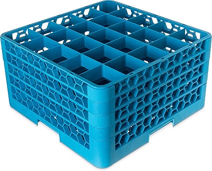 Carlisle FoodService Products RG25-414 OptiClean 25 Compartment Glass Rack with 4 Extenders, 10.3", Polypropylene, Blue