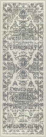 Maples Rugs Distressed Tapestry Vintage Non Slip Runner Rug for Hallway Entry Way Floor Carpet Made in USA, 2 x 6, Neutral