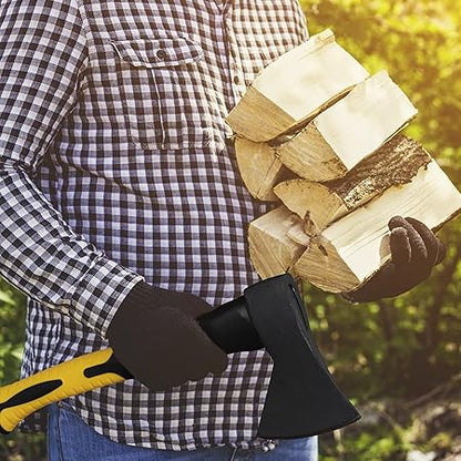 KURUI Wood Splitting Axe and Hatchet Set, 15 Camping Hatchet  34 Chopping Axe for Cutting and Felling, Long Handle Splitter Axe with Shock-Absorbent Fiber Glass Anti-Slip Handle and Blade Sheath
