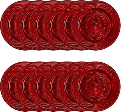 DEAYOU 12 Pack Red Charger Plates, 13-inch Beaded Chargers Plates, Wedding Charger Platters for Serving, Party