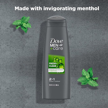 Dove MenCare Fortifying 2 in 1 Shampoo and Conditioner for Normal to Oily Hair Fresh and Clean with Caffeine Helps Strengthen and Nourish Hair 12 oz