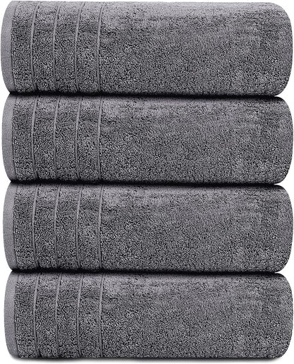 Tens Towels Pack of 4 Extra Large Bath Towels 30 x 60 Inches, 100 Cotton, Larger  Lighter Weight, Quicker to Dry, Super Soft and Absorbent, Perfect for Bathroom, Dark Grey