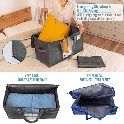 VENO 1 Pack Moving Bags, Comforter and Blanket Storage Bags for Closet, Moving Boxes, Boxes with Lids Alternative, College Dorm Packing Supplies, Foldable Heavy-Duty Tote with Window (Gray, 1 Pack)