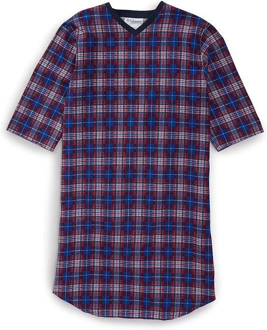 Mens Open Back Adaptive Flannel Nightgown for Seniors - Back Snap Nightgowns with Dome Closure
