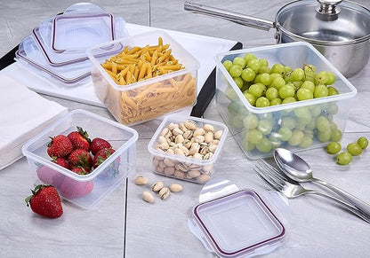 Set of 4 Square Nesting Food Storage Containers - Reusable, BPA Free Plastic, Snap Lock Lids With a Leakproof Silicone Seal. Great for Snacks, Soup, Fruit, Salad and Food Storage