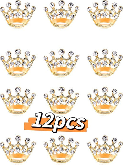 Lot 122448pcs Small Crown Brooch Pins for Women and Men - Fashion Gold Silver Rhinestone Brooches for Suit Jacket - Bulk Pins