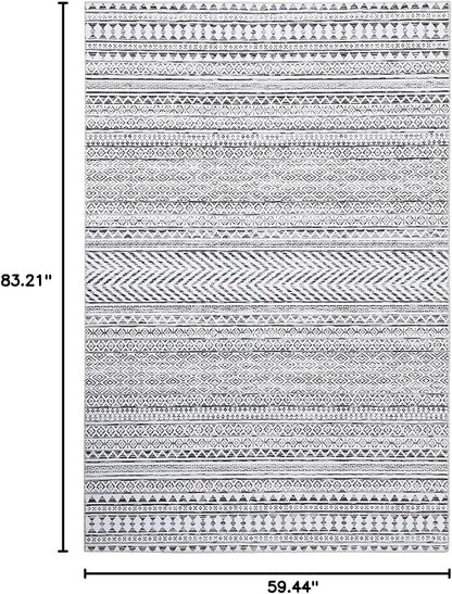 5x7 Machine Washable Area Rug Boho Geometric Area Rug Farmhouse Non-Slip Stain Resistant Modern Rug for Living Room Home Office, 5' x 7'