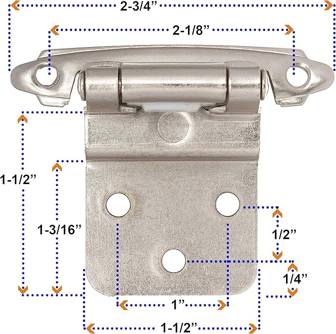 DecoBasics 3/8" Inset Cabinet Hinges Brushed Nickel (1 Pair -2 Pcs) Offset Self Closing Cabinet Hinges for Kitchen Cabinets Satin Nickel w/Silicon Bumpers & Upgraded Screws